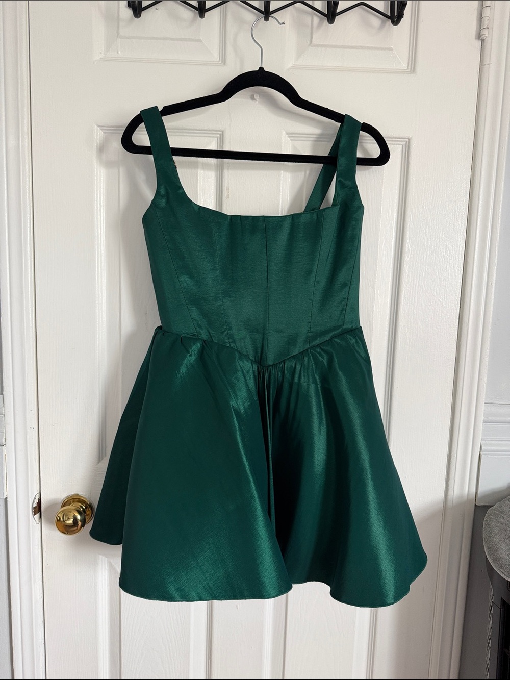 Oh Polly Woven Taffeta Corset Mini Dress in Emerald Green